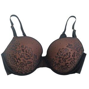 Secret Treasures 38D Sheer Floral Lace Bra Black Underwire